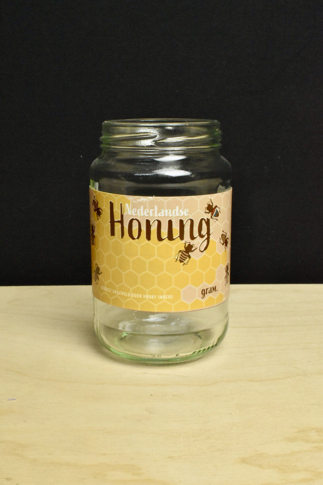 Etiket Nederlandse Honingraat met bijtjes geel;
