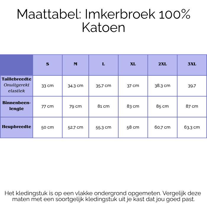 Imkerbroek 100% Katoen | Diverse Kleuren