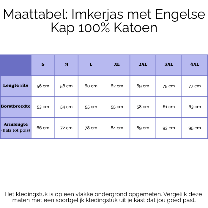 Imkerjas met Engelse Kap 100% Katoen | Diverse Kleuren